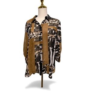 Chico’s Animal Patchwork Button-Down Blouse – Size 2 (L/XL)